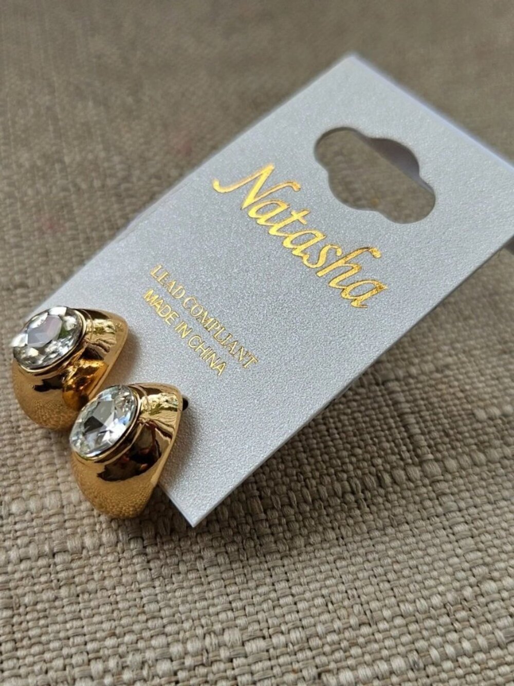 Natasha Women Earrings Gold Tone Stud Fashion Jewelry Crystal Centered NWT $28 - Picture 7 of 11